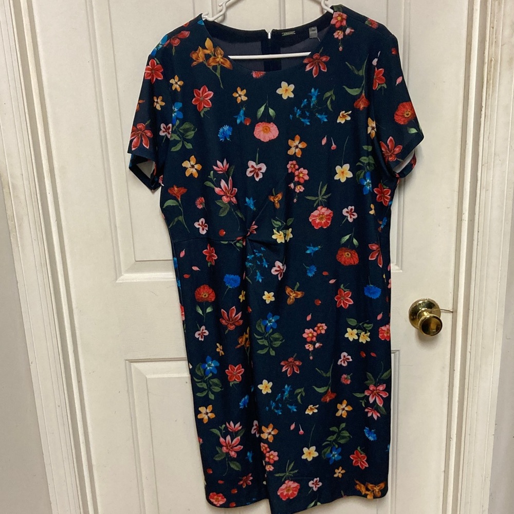 Tahari Navy Floral Midi Dress